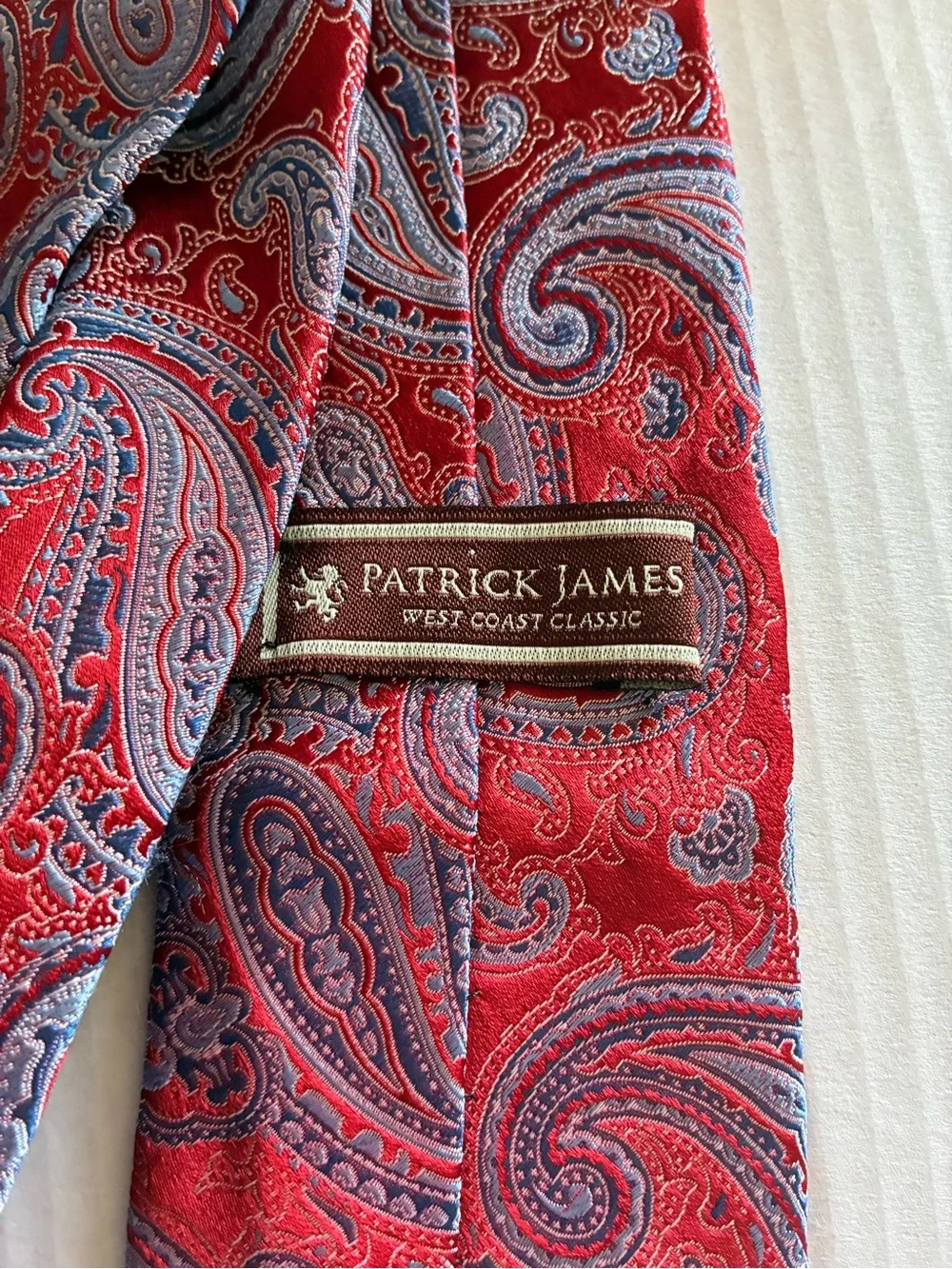 Red and Blue paisley Jacquard Patterned Men's Tie by Patrick James